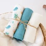 Conjunto 3 fraldinhas musselina - azul mar
